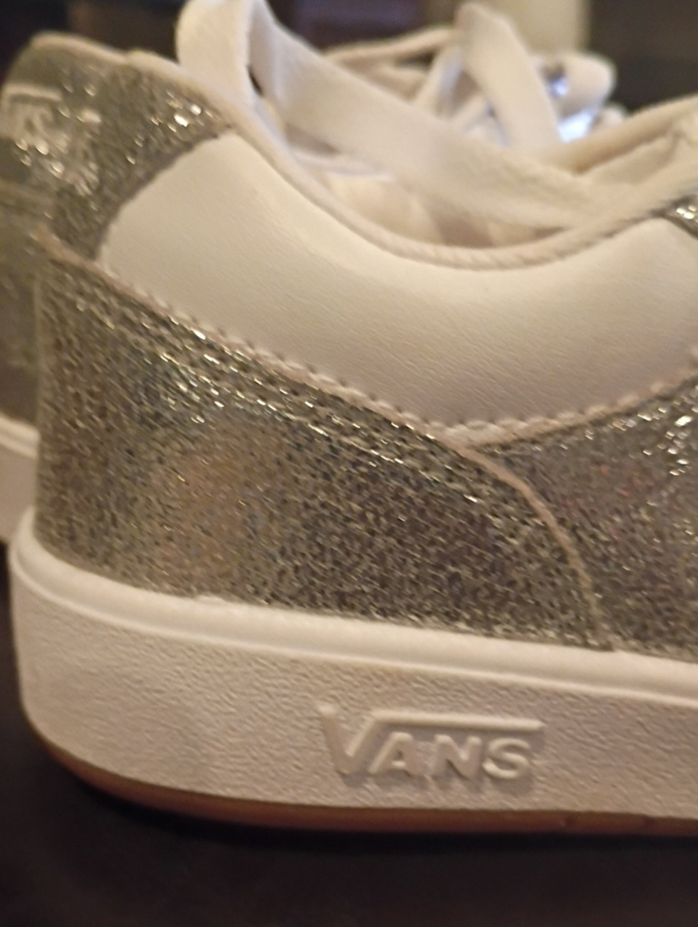 Vans Women's White and Silver Glitter Low-Top Sneakers - Picture 5 of 14